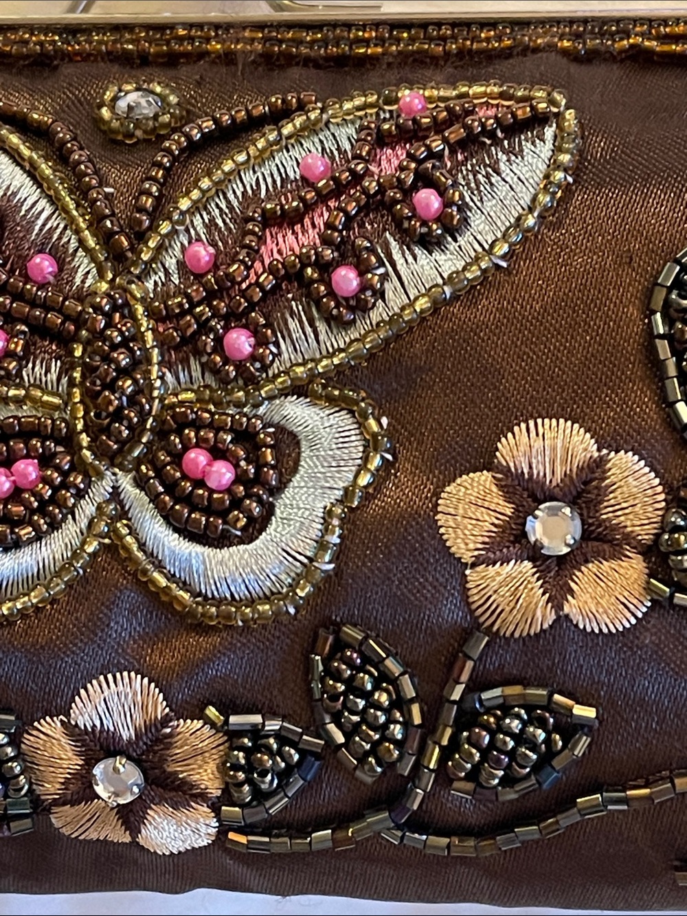 Embellished Brown Butterfly Minaudière with Beaded Handle SZ 11” X 4” - Picture 5 of 8